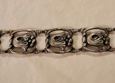 Vtg 1940s Danecraft Sterling Silver Art Nouveau Tulip Panel Link Bracelet picture