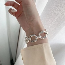 925 Sterling Silver Bracelet For Women Thick Chain Hip Hop Vintage Jewelry Gift picture
