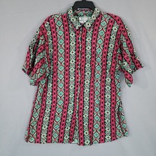 Marc Daniels Casual Button-Up Men's Pink Teal Geometric Short Sleeve picture