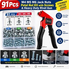 91Pcs M4 M5 M6 Jack Nuts Petal Nut Kit with Screws & Heavy Duty Rivet Gun picture