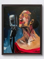Original 14x11 Expressionist Jazz Singer Microphone Painting Signed Canvas picture