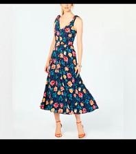 Betsey Johnson Women’s Size 10 Navy Floral Sleeveless V-Neck Midi Sundress picture