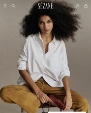 Sezane Max Shirt White Small French 40 Button Down Cotton Top picture