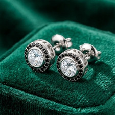 2ct Round Certified VVS1/D White Moissanite Stud Earrings 14k White Gold Plated picture