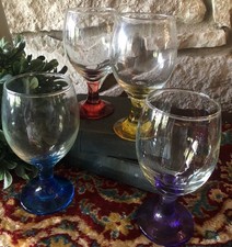 4 VINTAGE Prodyne Wine Glass Goblets 12 oz. Assorted Multicolor Stems Excellent picture