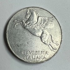 1948-1949  R ITALY 10 LIRE, Pegasus Horse & Olive Branch, 29mm vintage Italian picture