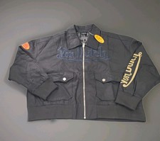 Von Dutch Zip Work Jacket Mens 2XL Black Chenille Logo Embroidered NWT picture