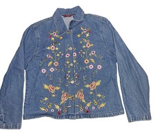 Vintage Agapo Denim Shirt Womens L Blue Floral Embroidered Festival Y2K picture