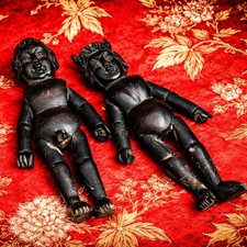 Pair Hand Carved Antique Wood Chinese Fertility Doll Culture Asian Folk Art picture