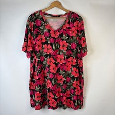 Catherines T-Shirt Women 1X 18/20W Black Red Floral Tropical V-Neck Tee picture