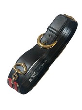 Vtg Escada Western Germany Leather Belt Horsebit Gold Buckle Black Red 36  picture