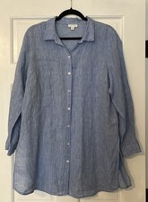 J Jill Linen Shirt Dress Large Petite Blue Cover Up Coastal Beach Minimalist picture