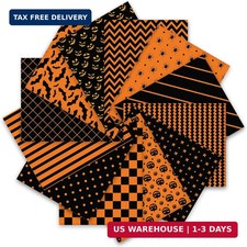 Whaline 12Pcs Halloween Cotton Fabric Bundles 10 x 10 Inch Spider Pumpkin Bat Pl picture
