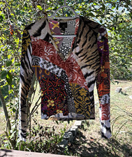 Just Cavalli Women’s Vintage Mixed Patchwork Long Sleeve Top Size Small picture