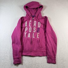 Aeropostale Hoodie Womens Large Pink Full Zip Fleece 87 Logo Pockets Embroidered picture