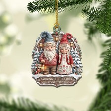 Personalized Growing Old Together Gnome Couple 2D Flat Acrylic Christmas Ornamen picture