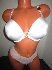 $68 VICTORIA'S SECRET BOMBSHELL PLUNGE BRA ~ SEXY LACE THONG SET ~ 36B/M ~ NWT picture