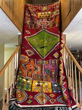 Vintage Moroccan Kilim Rug 7x9 Handmade Wool Tribal Hanbel Taznakht Pictorial picture