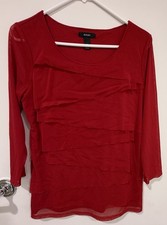 Alfani Women’s Red Nylon Chiffon Sheer Ruffle Scoop Neck 3/4 Blouse M picture