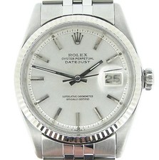 Rolex Datejust Mens Stainless Steel Watch 18K White Gold Bezel Silver Dial 1601 picture