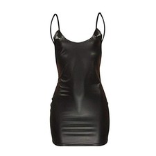 Women Sexy Mini Dress Black Faux Leather Backless Club Party Short Bodycon Dress picture