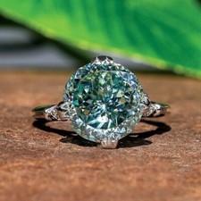 Certified 3 Ct. Round Portuguese Cut Blue Diamond Ring Great Shine In 925 Silver picture