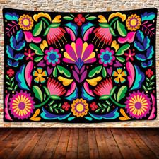 Mexican Tapestry,Colorful Floral Ornate Ethnic 80X60Inch Large picture