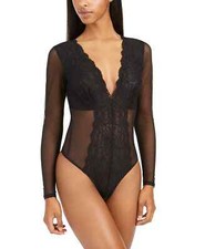 INC International Concepts Not So Basic Long-Slv Lace Mesh Bodysuit -Black(L) -- picture