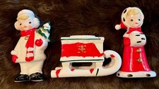 VINTAGE CHRISTMAS BOY & GIRL FIGURINES~50/128/SLEIGH 50/195 TOPLINE JAPAN picture