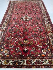 Antique Oriental Hand-Knotted Wool Gallery Size Red/Ivory/Blue/Green 5'4