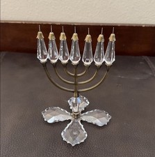 Vintage Crystal Menorah with An Old Brass Finish From Prague Judaica Hanukkah picture