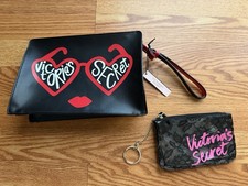 NWT Victoria's Secret Black Too Glam To Give A Damn Makeup Cosmetic Bag & Extra picture