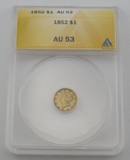 1852 US Gold $1 Dollar Coin ANACS AU53 picture