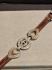 retired Brighton Brown Leather Fleur De Lis and Hearts Bracelet #07025 picture