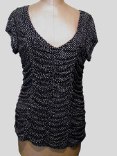 TORRID NAVY BLUE DOT PATTERN SHIRRED CAP SLV TOP SZ 1 (16-18) EXC COND LINED picture