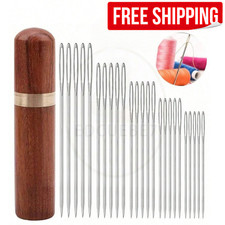 25Pcs Large Eye Sewing Needles Hand Stitching Needles with Solid Wooden Case US picture