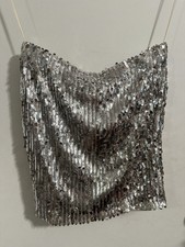Luxxel Silver Sequin Cami Top Y2K Party Festival Size L picture