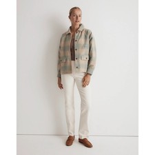 New Madewell Plaid Shirt Jacket Blue Tan Check Button Front Shacket NN262 XXS picture