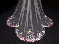 Chapel Length Floral Wedding Veil - Never Used picture