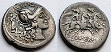 Roman Republic C Terentius Lucanus Silver Denarius 147 BC Roma Dioscuri 4.00g picture