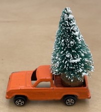 Vintage Miniature Orange Metal Truck With Bottlebrush Christmas Tree 2.25” X 2” picture