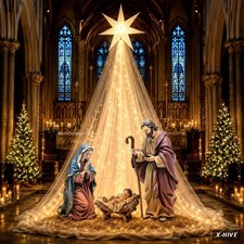6 Pcs Christmas Outdoor Nativity Scene Set with Star Veil Lights picture