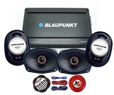 Blaupunkt 1600W 4CH Amp + 4x Warzone 6x9” Speakers + Audiobank 4Ga Wiring Kit picture