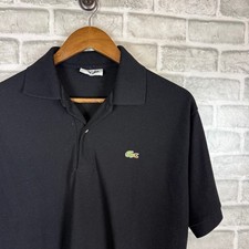 Chemise Lacoste Mens Large Black Cotton Pique Short Sleeve Polo Shirt Vintage picture
