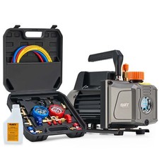 OMT Combo 1/3HP 4CFM Air Vacuum Pump MANIFOLD GAUGE Set HVAC AC Refrigerant Kit picture