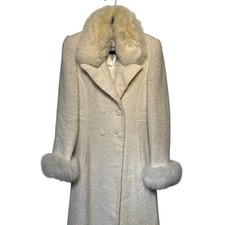 VTG Marvin Richards Bouclé Curl Wool with Fox Fur Trim Ivory Women's Size 6 EUC picture