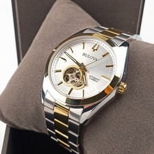 Men's Bulova Surveyor 98A284 Silver-Gold Dial Two-Tone Stainless Automatic Watch picture