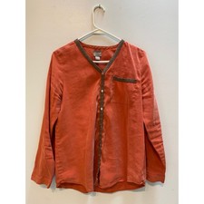Chico's Persimmon Orange Blouse Faux Suede Trim Snap Front Size Small picture