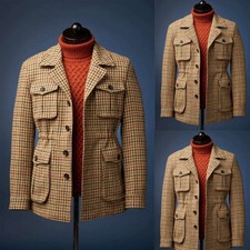 Plaid Tweed Hunting Men's Suits Vintage British Safari Jacket Winter Wool Casual picture