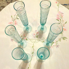 Kalalou Hand Blown Aqua Spiral Champagne Flutes picture